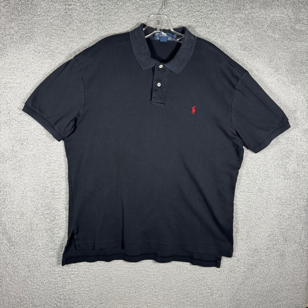 Polo Ralph Lauren Mens Large Navy‎ Blue Short Sleeve Cotton Polo Shirt Red Pony
